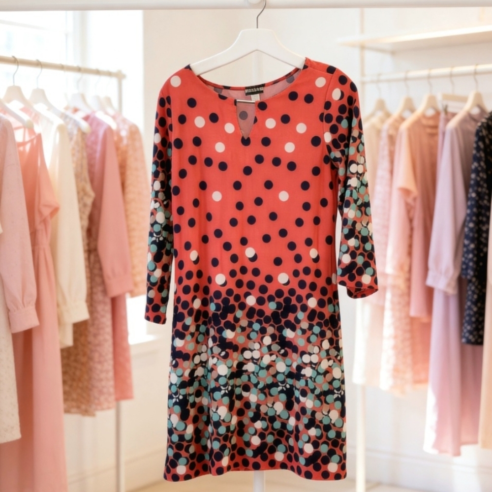 Haani Coral and Black Casual Sheath Dress with 3/4 Sleeves